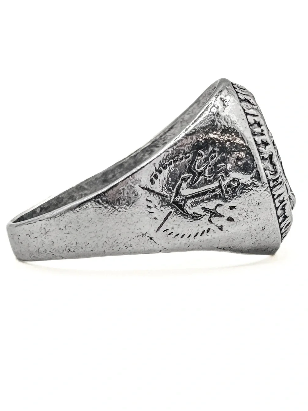 Gothic Signet Ring Anchor & Compass Rose Silver Tone Size 13.5